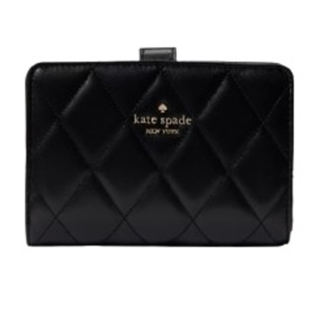 NEW Kate Spade Carey Medium Compact Bifold Wallet Black Quilted Leather Full Zip